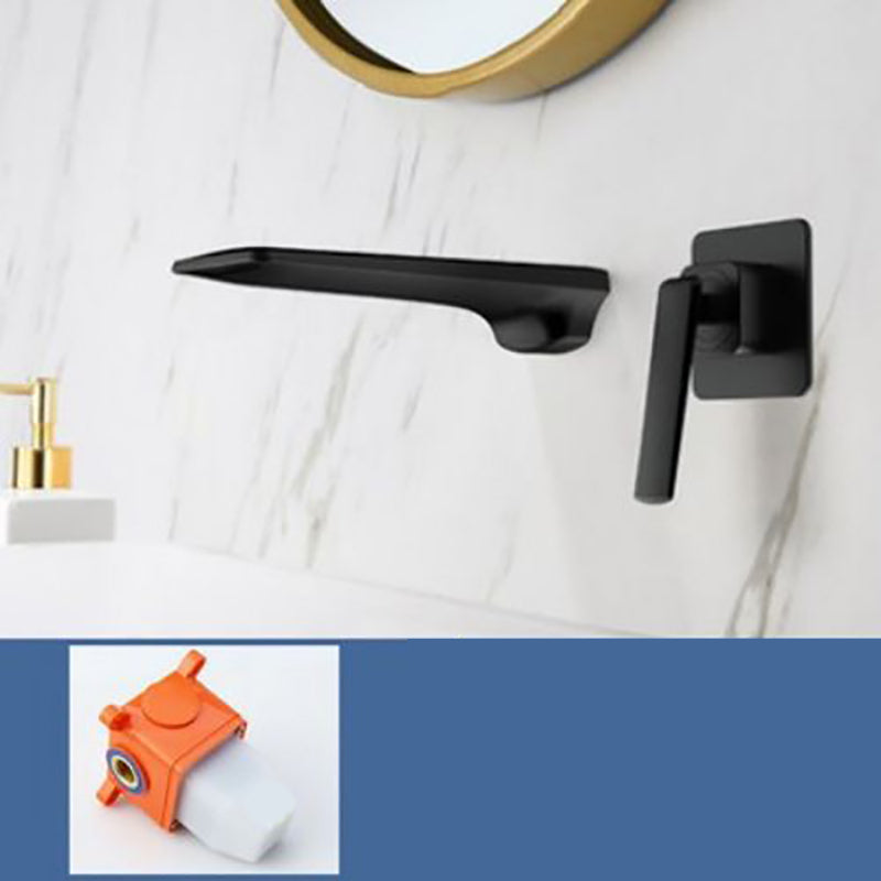 Modern Bathtub Faucet Copper Fixed Lever Handle Wall Mounted Bathroom Faucet Black Flat Tupe Split-Body Valve Clearhalo 'Bathroom Remodel & Bathroom Fixtures' 'Bathtub Faucets' 'bathtub_faucets' 'Home Improvement' 'home_improvement' 'home_improvement_bathtub_faucets' 7111849