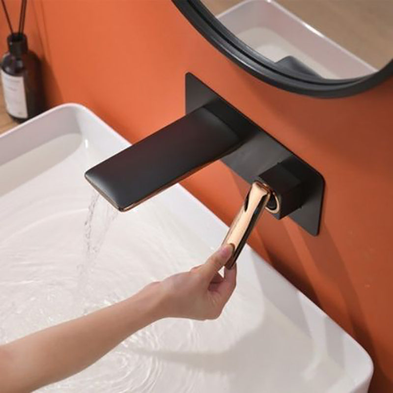 Modern Bathtub Faucet Copper Fixed Lever Handle Wall Mounted Bathroom Faucet Rose Gold Flat Tupe Joined Clearhalo 'Bathroom Remodel & Bathroom Fixtures' 'Bathtub Faucets' 'bathtub_faucets' 'Home Improvement' 'home_improvement' 'home_improvement_bathtub_faucets' 7111851