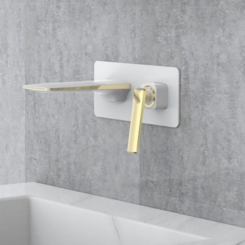 Modern Bathtub Faucet Copper Fixed Lever Handle Wall Mounted Bathroom Faucet White-Gold Flat Tupe Joined Clearhalo 'Bathroom Remodel & Bathroom Fixtures' 'Bathtub Faucets' 'bathtub_faucets' 'Home Improvement' 'home_improvement' 'home_improvement_bathtub_faucets' 7111852