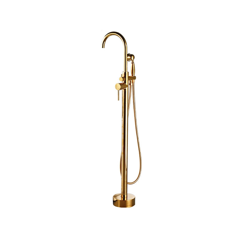 Modern Freestanding Bathtub Metal Faucet Freestanding Tub Faucet Gold Gooseneck Hand Shower Included Clearhalo 'Bathroom Remodel & Bathroom Fixtures' 'Bathtub Faucets' 'bathtub_faucets' 'Home Improvement' 'home_improvement' 'home_improvement_bathtub_faucets' 7111884