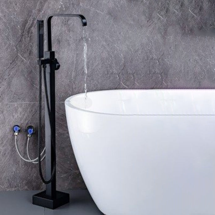 Modern Freestanding Bathtub Metal Faucet Freestanding Tub Faucet Black 7 Shape Hand Shower Included Clearhalo 'Bathroom Remodel & Bathroom Fixtures' 'Bathtub Faucets' 'bathtub_faucets' 'Home Improvement' 'home_improvement' 'home_improvement_bathtub_faucets' 7111885