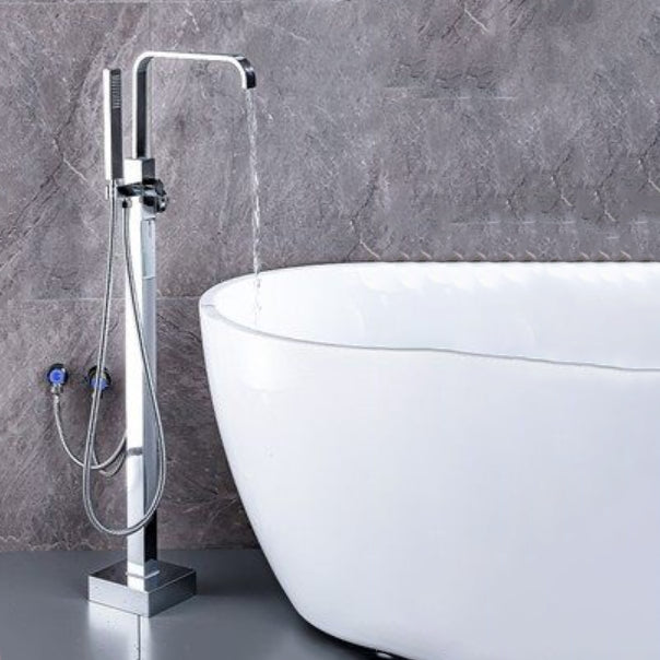 Modern Freestanding Bathtub Metal Faucet Freestanding Tub Faucet Chrome 7 Shape Hand Shower Included Clearhalo 'Bathroom Remodel & Bathroom Fixtures' 'Bathtub Faucets' 'bathtub_faucets' 'Home Improvement' 'home_improvement' 'home_improvement_bathtub_faucets' 7111887
