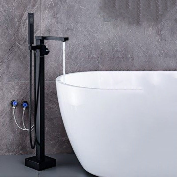 Modern Freestanding Bathtub Metal Faucet Freestanding Tub Faucet Black Low Radian Hand Shower Included Clearhalo 'Bathroom Remodel & Bathroom Fixtures' 'Bathtub Faucets' 'bathtub_faucets' 'Home Improvement' 'home_improvement' 'home_improvement_bathtub_faucets' 7111889