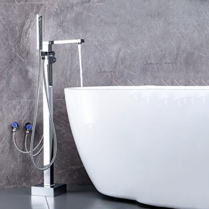 Modern Freestanding Bathtub Metal Faucet Freestanding Tub Faucet Chrome Low Radian Hand Shower Included Clearhalo 'Bathroom Remodel & Bathroom Fixtures' 'Bathtub Faucets' 'bathtub_faucets' 'Home Improvement' 'home_improvement' 'home_improvement_bathtub_faucets' 7111891