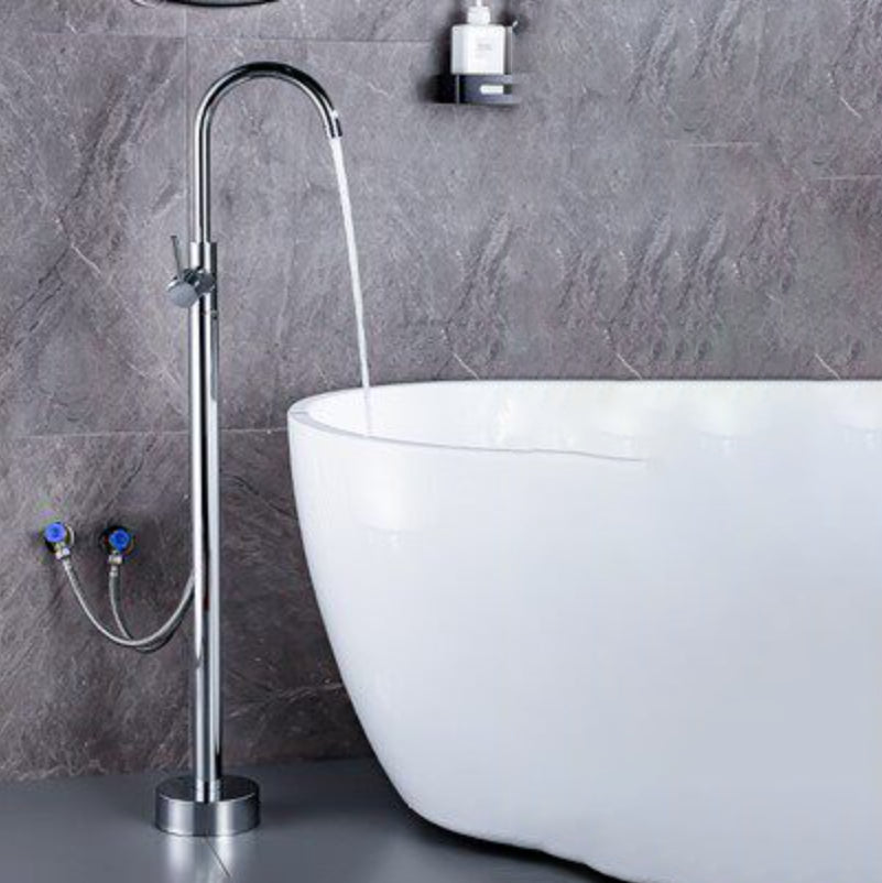 Modern Freestanding Bathtub Metal Faucet Freestanding Tub Faucet Chrome Gooseneck Hand Shower Not Included Clearhalo 'Bathroom Remodel & Bathroom Fixtures' 'Bathtub Faucets' 'bathtub_faucets' 'Home Improvement' 'home_improvement' 'home_improvement_bathtub_faucets' 7111893