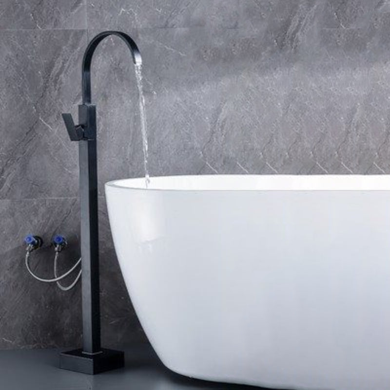Modern Freestanding Bathtub Metal Faucet Freestanding Tub Faucet Black Gooseneck Hand Shower Not Included Clearhalo 'Bathroom Remodel & Bathroom Fixtures' 'Bathtub Faucets' 'bathtub_faucets' 'Home Improvement' 'home_improvement' 'home_improvement_bathtub_faucets' 7111895