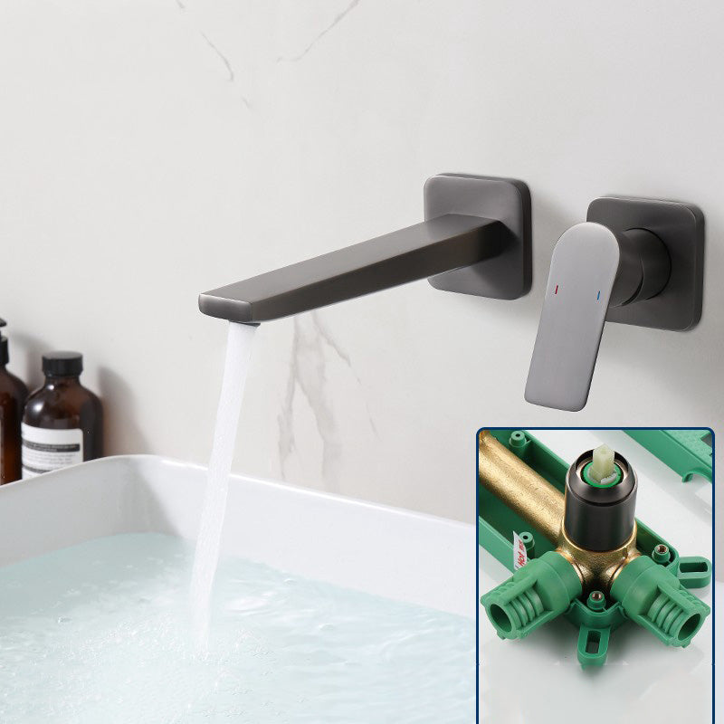 Lever Single-Handle Wall Mounted Modern Low Arc Metal Wall Mount Clearhalo 'Bathroom Remodel & Bathroom Fixtures' 'Bathtub Faucets' 'bathtub_faucets' 'Home Improvement' 'home_improvement' 'home_improvement_bathtub_faucets' 7111902