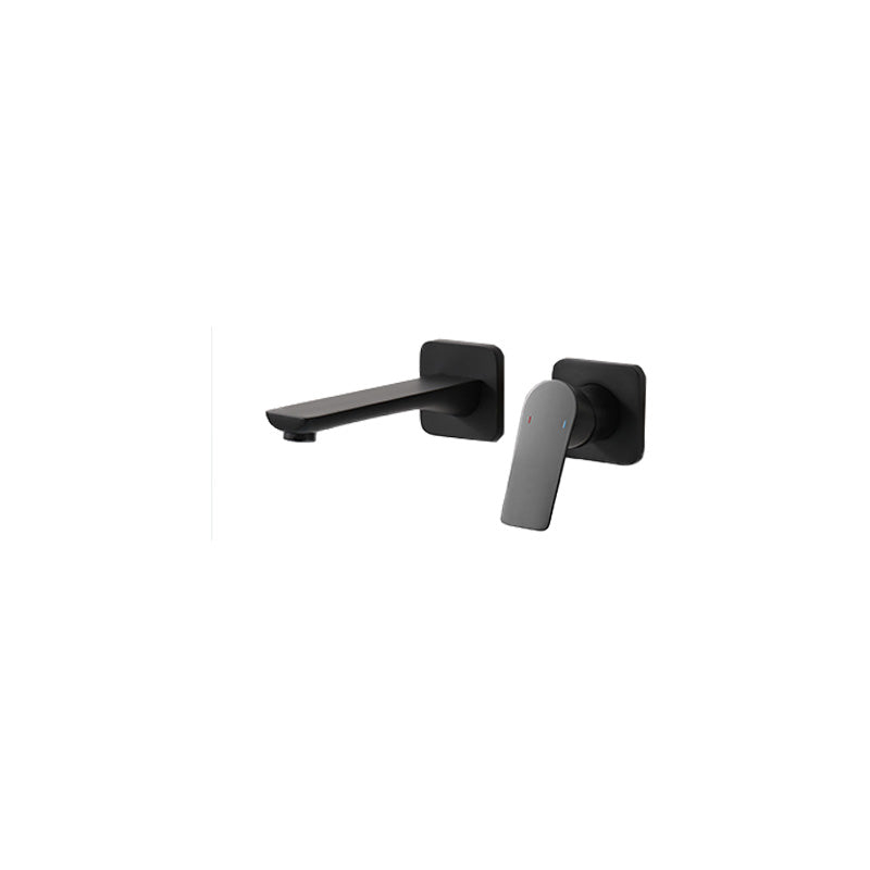 Lever Single-Handle Wall Mounted Modern Low Arc Metal Wall Mount Black Square Rectangle Short Clearhalo 'Bathroom Remodel & Bathroom Fixtures' 'Bathtub Faucets' 'bathtub_faucets' 'Home Improvement' 'home_improvement' 'home_improvement_bathtub_faucets' 7111903
