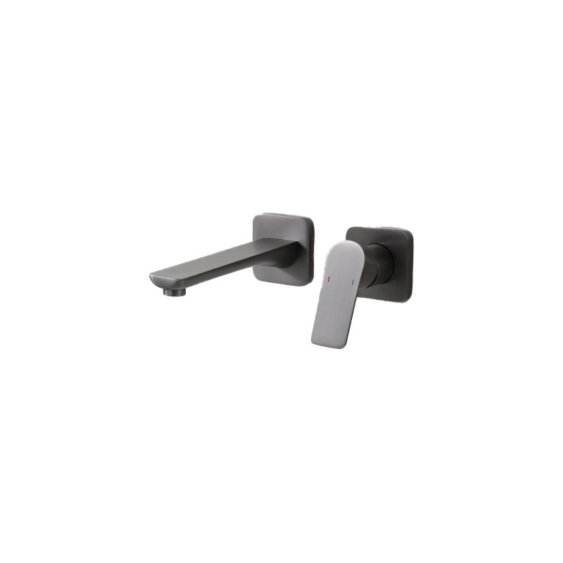 Lever Single-Handle Wall Mounted Modern Low Arc Metal Wall Mount Grey Square Rectangle Short Clearhalo 'Bathroom Remodel & Bathroom Fixtures' 'Bathtub Faucets' 'bathtub_faucets' 'Home Improvement' 'home_improvement' 'home_improvement_bathtub_faucets' 7111904