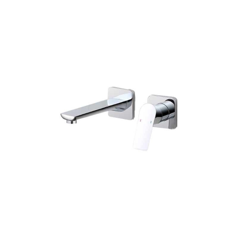 Lever Single-Handle Wall Mounted Modern Low Arc Metal Wall Mount Silver Square Rectangle Short Clearhalo 'Bathroom Remodel & Bathroom Fixtures' 'Bathtub Faucets' 'bathtub_faucets' 'Home Improvement' 'home_improvement' 'home_improvement_bathtub_faucets' 7111907