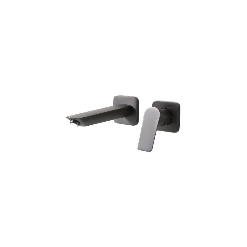 Lever Single-Handle Wall Mounted Modern Low Arc Metal Wall Mount Grey Square Rectangle Middle Clearhalo 'Bathroom Remodel & Bathroom Fixtures' 'Bathtub Faucets' 'bathtub_faucets' 'Home Improvement' 'home_improvement' 'home_improvement_bathtub_faucets' 7111911