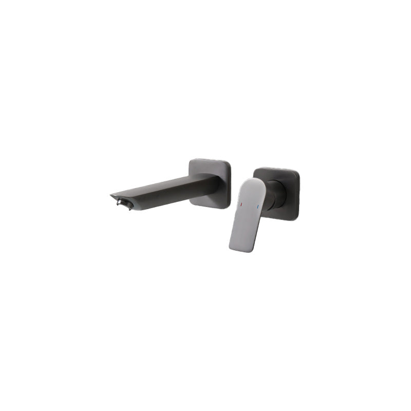 Lever Single-Handle Wall Mounted Modern Low Arc Metal Wall Mount Grey Square/ Rectangle Middle Clearhalo 'Bathroom Remodel & Bathroom Fixtures' 'Bathtub Faucets' 'bathtub_faucets' 'Home Improvement' 'home_improvement' 'home_improvement_bathtub_faucets' 7111911