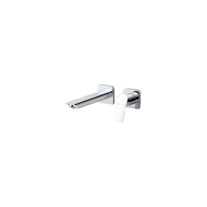 Lever Single-Handle Wall Mounted Modern Low Arc Metal Wall Mount Silver Square Rectangle Middle Clearhalo 'Bathroom Remodel & Bathroom Fixtures' 'Bathtub Faucets' 'bathtub_faucets' 'Home Improvement' 'home_improvement' 'home_improvement_bathtub_faucets' 7111912