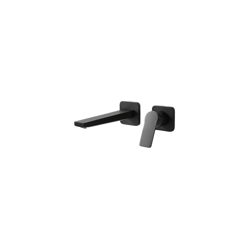 Lever Single-Handle Wall Mounted Modern Low Arc Metal Wall Mount Black Square Rectangle Long Clearhalo 'Bathroom Remodel & Bathroom Fixtures' 'Bathtub Faucets' 'bathtub_faucets' 'Home Improvement' 'home_improvement' 'home_improvement_bathtub_faucets' 7111913
