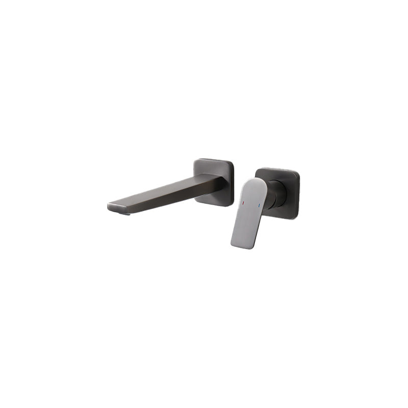 Lever Single-Handle Wall Mounted Modern Low Arc Metal Wall Mount Grey Square/ Rectangle Long Clearhalo 'Bathroom Remodel & Bathroom Fixtures' 'Bathtub Faucets' 'bathtub_faucets' 'Home Improvement' 'home_improvement' 'home_improvement_bathtub_faucets' 7111914