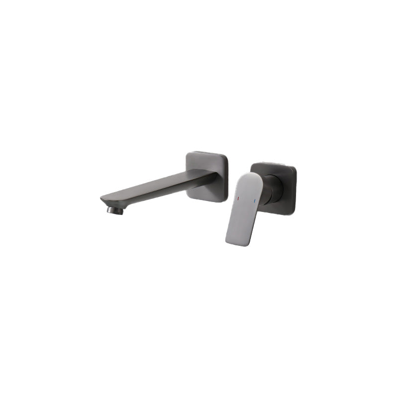 Lever Single-Handle Wall Mounted Modern Low Arc Metal Wall Mount Grey Round Long Clearhalo 'Bathroom Remodel & Bathroom Fixtures' 'Bathtub Faucets' 'bathtub_faucets' 'Home Improvement' 'home_improvement' 'home_improvement_bathtub_faucets' 7111917