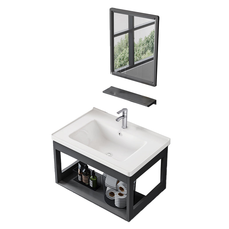 Wall Mounted Vanity Set Drawers Ceramic Sink Faucet Vanity Set with Mirror Vanity & Faucet & Mirrors 24"L x 16"W x 17"H Storage Shelves Clearhalo 'Bathroom Remodel & Bathroom Fixtures' 'Bathroom Vanities' 'bathroom_vanities' 'Home Improvement' 'home_improvement' 'home_improvement_bathroom_vanities' 7111925