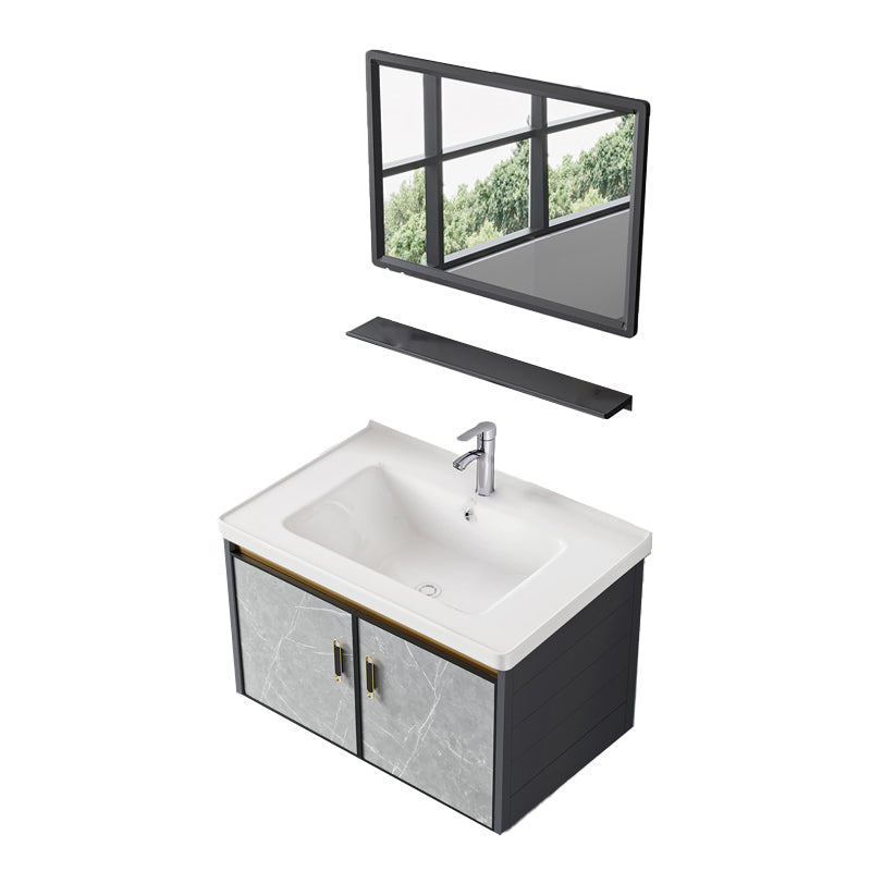 Wall Mounted Vanity Set Drawers Ceramic Sink Faucet Vanity Set with Mirror Vanity & Faucet & Mirrors 28"L x 16"W x 17"H Wall Cabinet Clearhalo 'Bathroom Remodel & Bathroom Fixtures' 'Bathroom Vanities' 'bathroom_vanities' 'Home Improvement' 'home_improvement' 'home_improvement_bathroom_vanities' 7111932