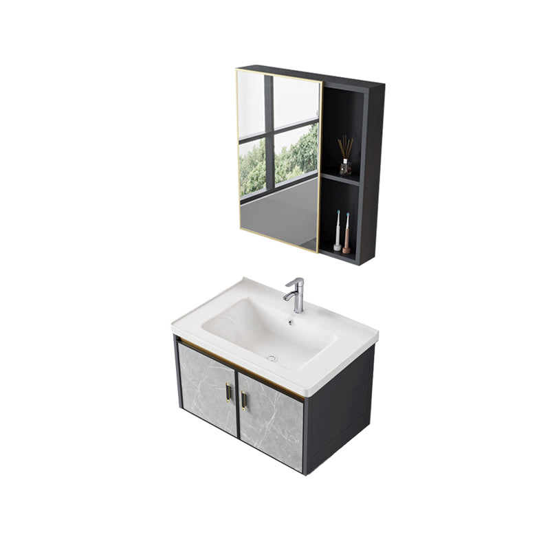 Wall Mounted Vanity Set Drawers Ceramic Sink Faucet Vanity Set with Mirror Vanity & Faucet & Mirror Cabinet Wall Cabinet Clearhalo 'Bathroom Remodel & Bathroom Fixtures' 'Bathroom Vanities' 'bathroom_vanities' 'Home Improvement' 'home_improvement' 'home_improvement_bathroom_vanities' 7111940