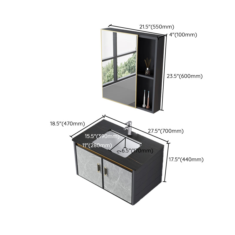 Wall Mounted Vanity Set Drawers Ceramic Sink Faucet Vanity Set with Mirror Clearhalo 'Bathroom Remodel & Bathroom Fixtures' 'Bathroom Vanities' 'bathroom_vanities' 'Home Improvement' 'home_improvement' 'home_improvement_bathroom_vanities' 7111964