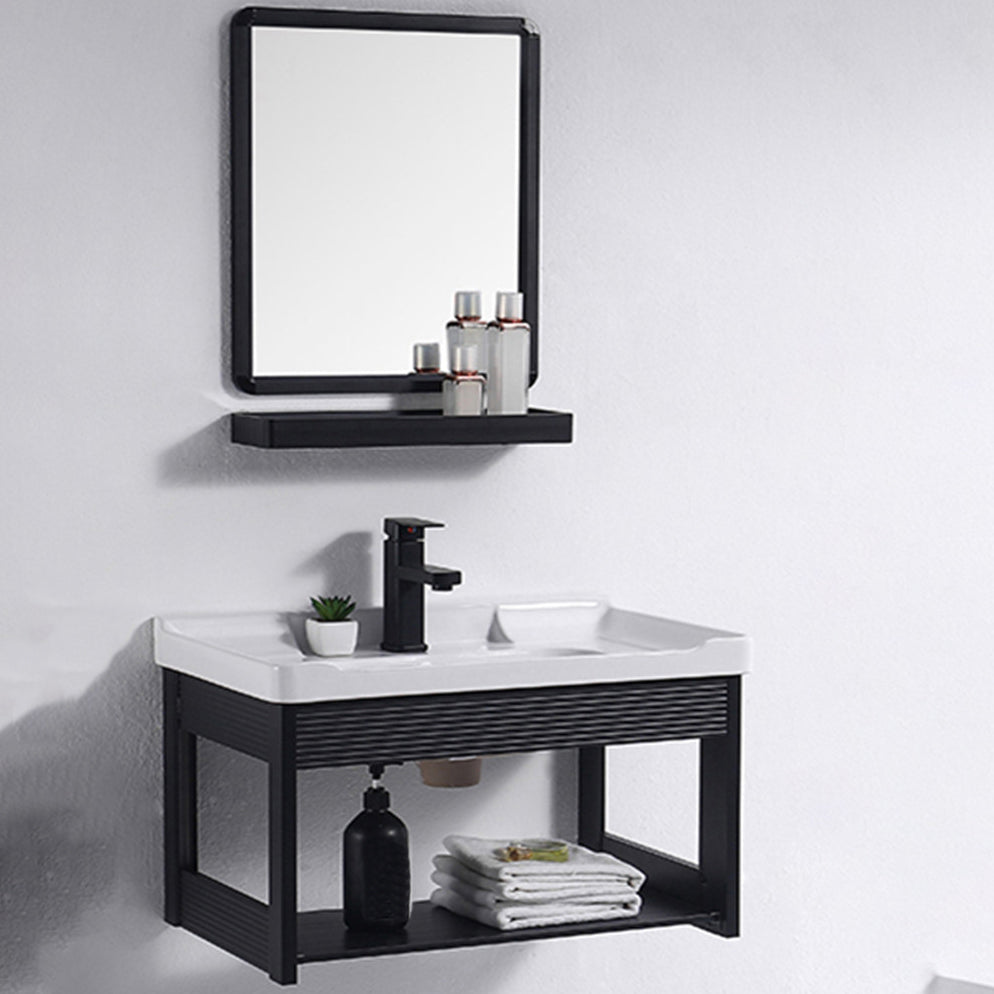 Modern Bathroom Vanity Metal Base Shelving Included Wall-Mounted Space Saver Vanity Vanity & Faucet & Mirrors 24"L x 16"W x 16"H 1 Clearhalo 'Bathroom Remodel & Bathroom Fixtures' 'Bathroom Vanities' 'bathroom_vanities' 'Home Improvement' 'home_improvement' 'home_improvement_bathroom_vanities' 7111966