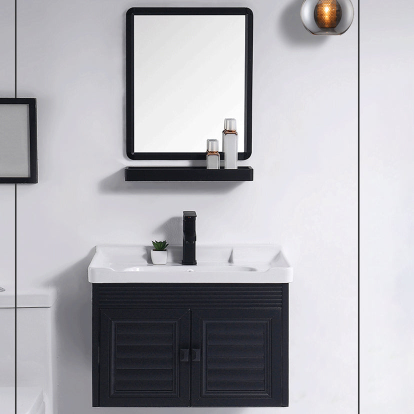 Modern Bathroom Vanity Metal Base Shelving Included Wall-Mounted Space Saver Vanity Vanity & Faucet & Mirrors 24"L x 16"W x 18"H Shelf Not Included Clearhalo 'Bathroom Remodel & Bathroom Fixtures' 'Bathroom Vanities' 'bathroom_vanities' 'Home Improvement' 'home_improvement' 'home_improvement_bathroom_vanities' 7111969