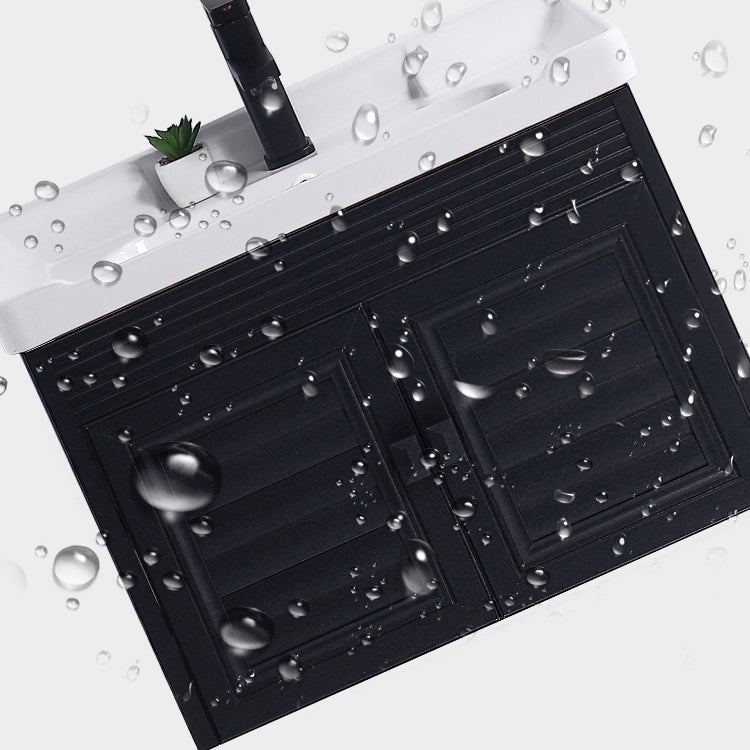 Modern Bathroom Vanity Metal Base Shelving Included Wall-Mounted Space Saver Vanity Clearhalo 'Bathroom Remodel & Bathroom Fixtures' 'Bathroom Vanities' 'bathroom_vanities' 'Home Improvement' 'home_improvement' 'home_improvement_bathroom_vanities' 7111972