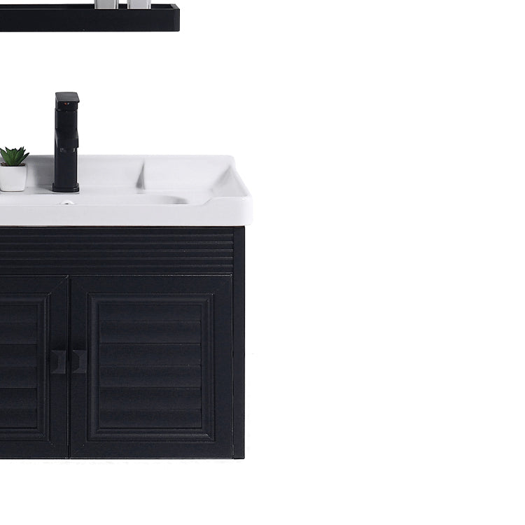 Modern Bathroom Vanity Metal Base Shelving Included Wall-Mounted Space Saver Vanity Clearhalo 'Bathroom Remodel & Bathroom Fixtures' 'Bathroom Vanities' 'bathroom_vanities' 'Home Improvement' 'home_improvement' 'home_improvement_bathroom_vanities' 7111978