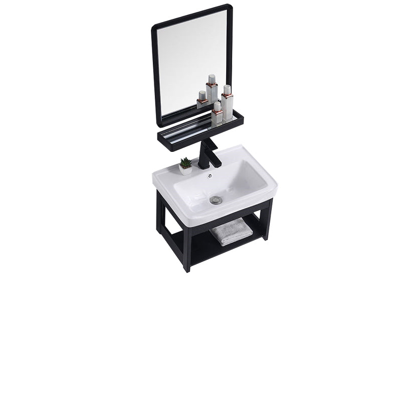 Modern Bathroom Vanity Metal Base Shelving Included Wall-Mounted Space Saver Vanity Vanity & Faucet & Mirrors 20"L x 14"W x 16"H 1 Clearhalo 'Bathroom Remodel & Bathroom Fixtures' 'Bathroom Vanities' 'bathroom_vanities' 'Home Improvement' 'home_improvement' 'home_improvement_bathroom_vanities' 7111987