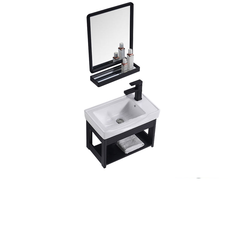 Modern Bathroom Vanity Metal Base Shelving Included Wall-Mounted Space Saver Vanity Vanity & Faucet & Mirrors 20"L x 12"W x 16"H 1 Clearhalo 'Bathroom Remodel & Bathroom Fixtures' 'Bathroom Vanities' 'bathroom_vanities' 'Home Improvement' 'home_improvement' 'home_improvement_bathroom_vanities' 7111989