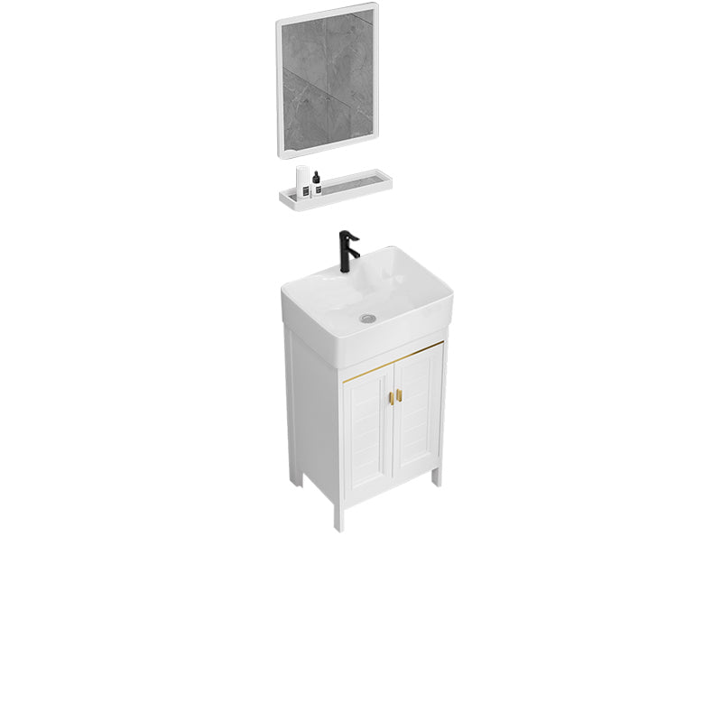 Freestanding Bathroom Vanity Metal Bathroom Sink Vanity with Sink Included Vanity & Faucet & Mirrors 19"L x 15"W x 34"H Clearhalo 'Bathroom Remodel & Bathroom Fixtures' 'Bathroom Vanities' 'bathroom_vanities' 'Home Improvement' 'home_improvement' 'home_improvement_bathroom_vanities' 7112042