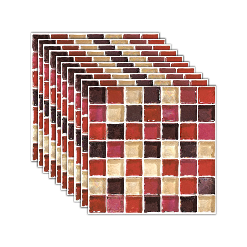 Mosaic Tile Wallpaper PVC Waterproof Peel and Stick Wall Tile with Square Shape Red Clearhalo 'Flooring 'Home Improvement' 'home_improvement' 'home_improvement_peel_stick_blacksplash' 'Peel & Stick Backsplash Tile' 'peel_stick_blacksplash' 'Walls & Ceilings' Walls and Ceiling' 7112627