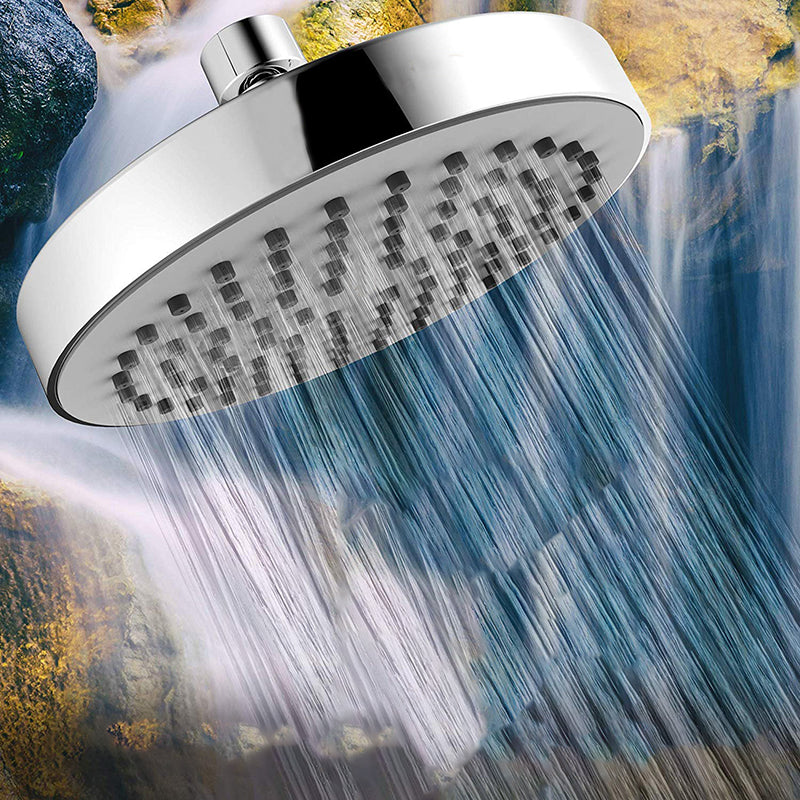 Contemporary Round Fixed Shower Head Wall-Mount Silver Shower Head Clearhalo 'Bathroom Remodel & Bathroom Fixtures' 'Home Improvement' 'home_improvement' 'home_improvement_shower_heads' 'Shower Heads' 'shower_heads' 'Showers & Bathtubs Plumbing' 'Showers & Bathtubs' 7112744
