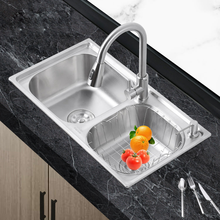 Dirt Resistant Kitchen Double Sink Stainless Steel Drop-In Kitchen Sink 31"L x 17"W x 8"H Sink with Faucet Pull Out Faucet Clearhalo 'Home Improvement' 'home_improvement' 'home_improvement_kitchen_sinks' 'Kitchen Remodel & Kitchen Fixtures' 'Kitchen Sinks & Faucet Components' 'Kitchen Sinks' 'kitchen_sinks' 7113055
