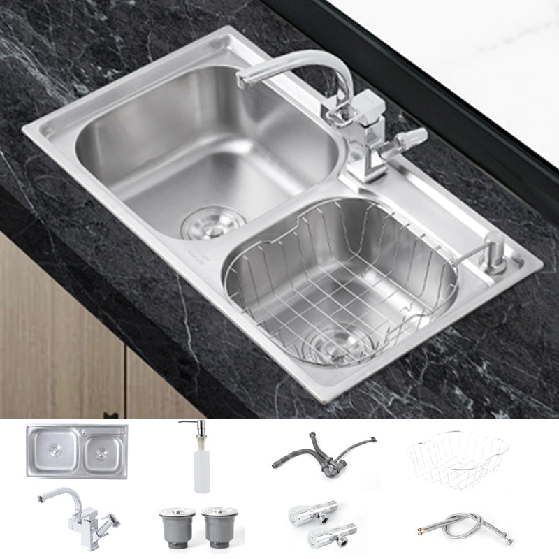 Dirt Resistant Kitchen Double Sink Stainless Steel Drop-In Kitchen Sink Sink with Faucet Robot Faucet Clearhalo 'Home Improvement' 'home_improvement' 'home_improvement_kitchen_sinks' 'Kitchen Remodel & Kitchen Fixtures' 'Kitchen Sinks & Faucet Components' 'Kitchen Sinks' 'kitchen_sinks' 7113056