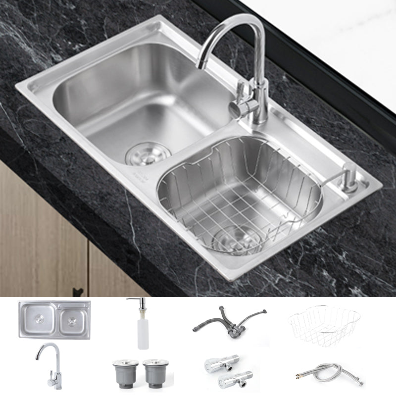 Dirt Resistant Kitchen Double Sink Stainless Steel Drop-In Kitchen Sink Sink with Faucet Round Faucet Clearhalo 'Home Improvement' 'home_improvement' 'home_improvement_kitchen_sinks' 'Kitchen Remodel & Kitchen Fixtures' 'Kitchen Sinks & Faucet Components' 'Kitchen Sinks' 'kitchen_sinks' 7113058