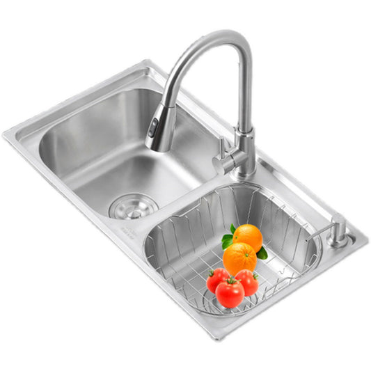 Dirt Resistant Kitchen Double Sink Stainless Steel Drop-In Kitchen Sink Clearhalo 'Home Improvement' 'home_improvement' 'home_improvement_kitchen_sinks' 'Kitchen Remodel & Kitchen Fixtures' 'Kitchen Sinks & Faucet Components' 'Kitchen Sinks' 'kitchen_sinks' 7113060