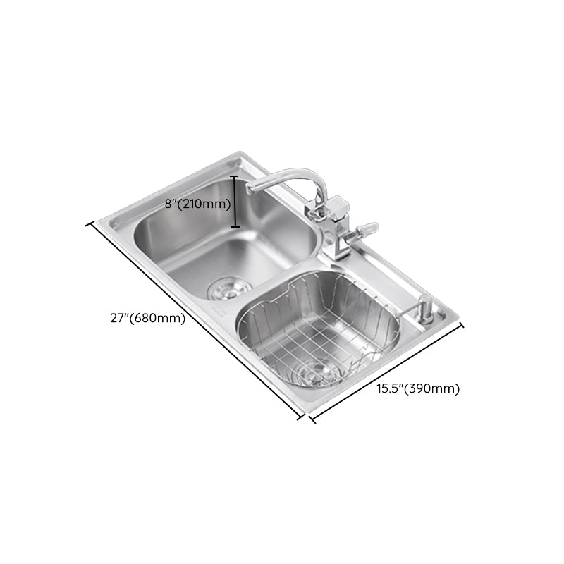 Dirt Resistant Kitchen Double Sink Stainless Steel Drop-In Kitchen Sink Clearhalo 'Home Improvement' 'home_improvement' 'home_improvement_kitchen_sinks' 'Kitchen Remodel & Kitchen Fixtures' 'Kitchen Sinks & Faucet Components' 'Kitchen Sinks' 'kitchen_sinks' 7113063