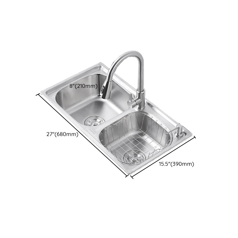 Dirt Resistant Kitchen Double Sink Stainless Steel Drop-In Kitchen Sink Clearhalo 'Home Improvement' 'home_improvement' 'home_improvement_kitchen_sinks' 'Kitchen Remodel & Kitchen Fixtures' 'Kitchen Sinks & Faucet Components' 'Kitchen Sinks' 'kitchen_sinks' 7113064