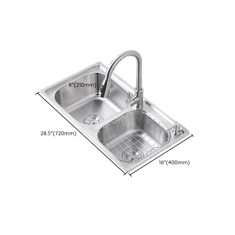Dirt Resistant Kitchen Double Sink Stainless Steel Drop-In Kitchen Sink Clearhalo 'Home Improvement' 'home_improvement' 'home_improvement_kitchen_sinks' 'Kitchen Remodel & Kitchen Fixtures' 'Kitchen Sinks & Faucet Components' 'Kitchen Sinks' 'kitchen_sinks' 7113068