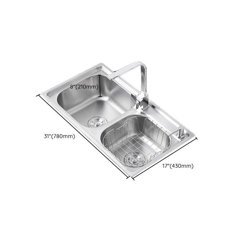 Dirt Resistant Kitchen Double Sink Stainless Steel Drop-In Kitchen Sink Clearhalo 'Home Improvement' 'home_improvement' 'home_improvement_kitchen_sinks' 'Kitchen Remodel & Kitchen Fixtures' 'Kitchen Sinks & Faucet Components' 'Kitchen Sinks' 'kitchen_sinks' 7113078