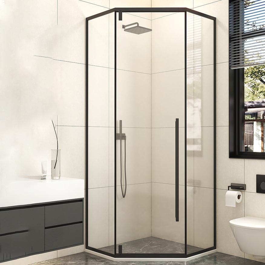 Black Square Shower Enclosure Pivot Tempered Glass Shower Kit Clearhalo 'Bathroom Remodel & Bathroom Fixtures' 'Home Improvement' 'home_improvement' 'home_improvement_shower_stalls_enclosures' 'Shower Stalls & Enclosures' 'shower_stalls_enclosures' 'Showers & Bathtubs' 7114710