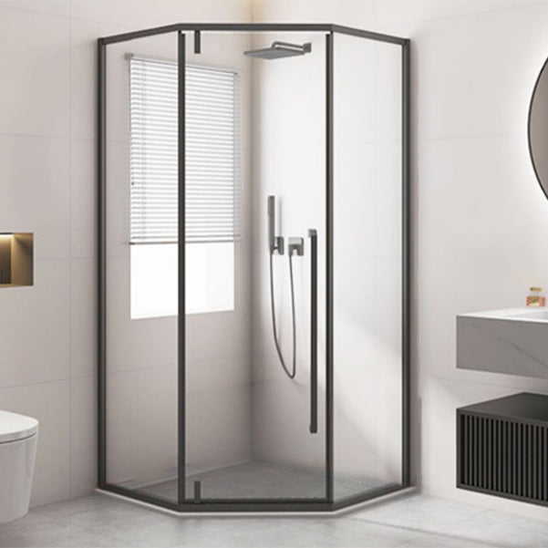 Black Square Shower Enclosure Pivot Tempered Glass Shower Kit Clearhalo 'Bathroom Remodel & Bathroom Fixtures' 'Home Improvement' 'home_improvement' 'home_improvement_shower_stalls_enclosures' 'Shower Stalls & Enclosures' 'shower_stalls_enclosures' 'Showers & Bathtubs' 7114712