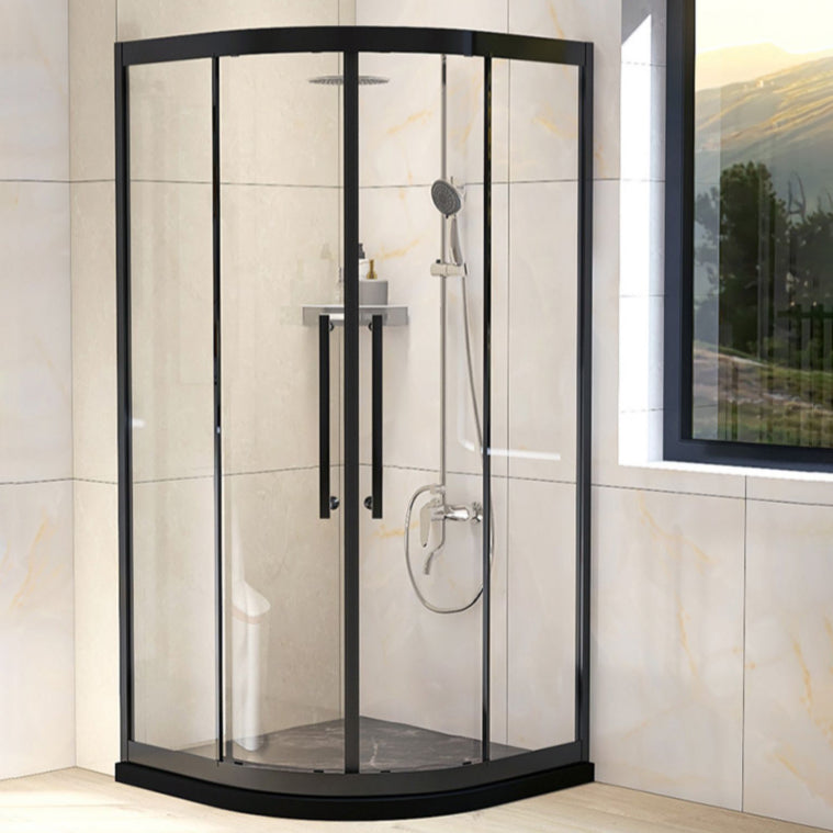 Double Sliding Round Shower Enclosure Clear with Fixed Panel Black Clearhalo 'Bathroom Remodel & Bathroom Fixtures' 'Home Improvement' 'home_improvement' 'home_improvement_shower_stalls_enclosures' 'Shower Stalls & Enclosures' 'shower_stalls_enclosures' 'Showers & Bathtubs' 7114725