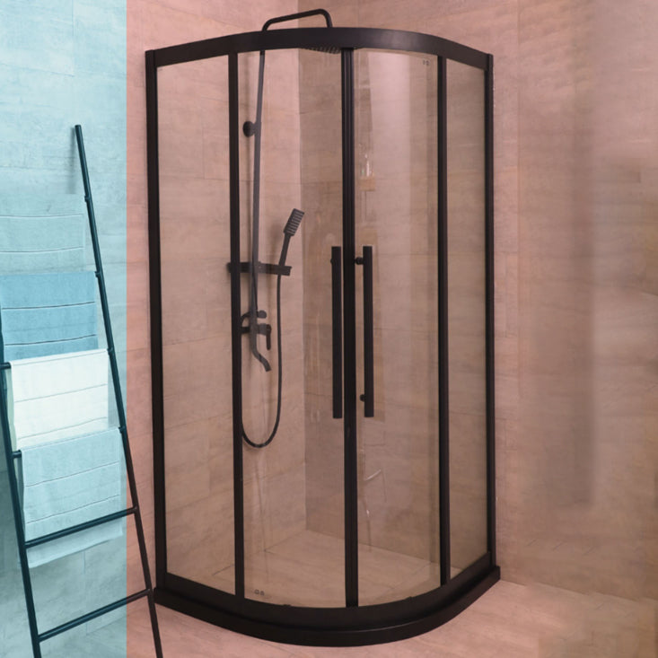 Double Sliding Round Shower Enclosure Clear with Fixed Panel Clearhalo 'Bathroom Remodel & Bathroom Fixtures' 'Home Improvement' 'home_improvement' 'home_improvement_shower_stalls_enclosures' 'Shower Stalls & Enclosures' 'shower_stalls_enclosures' 'Showers & Bathtubs' 7114727