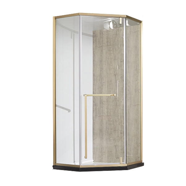 Gold Frame Neo-Angle Shower Enclosure with Single Door Handle Clearhalo 'Bathroom Remodel & Bathroom Fixtures' 'Home Improvement' 'home_improvement' 'home_improvement_shower_stalls_enclosures' 'Shower Stalls & Enclosures' 'shower_stalls_enclosures' 'Showers & Bathtubs' 7114745