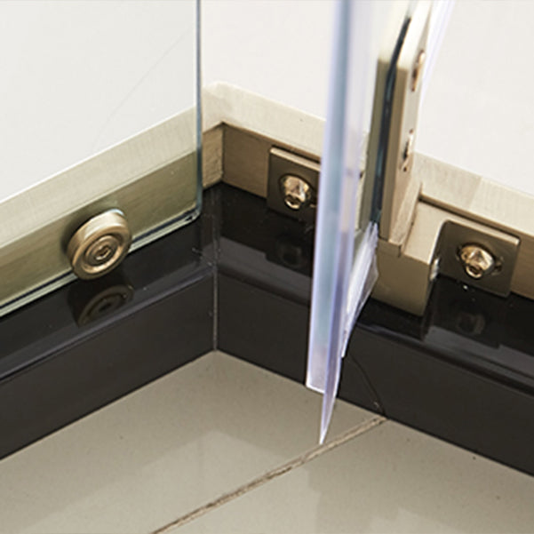 Gold Frame Neo-Angle Shower Enclosure with Single Door Handle Clearhalo 'Bathroom Remodel & Bathroom Fixtures' 'Home Improvement' 'home_improvement' 'home_improvement_shower_stalls_enclosures' 'Shower Stalls & Enclosures' 'shower_stalls_enclosures' 'Showers & Bathtubs' 7114748