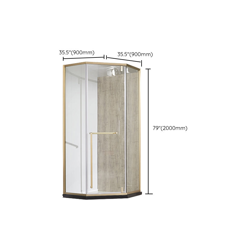 Gold Frame Neo-Angle Shower Enclosure with Single Door Handle Clearhalo 'Bathroom Remodel & Bathroom Fixtures' 'Home Improvement' 'home_improvement' 'home_improvement_shower_stalls_enclosures' 'Shower Stalls & Enclosures' 'shower_stalls_enclosures' 'Showers & Bathtubs' 7114751