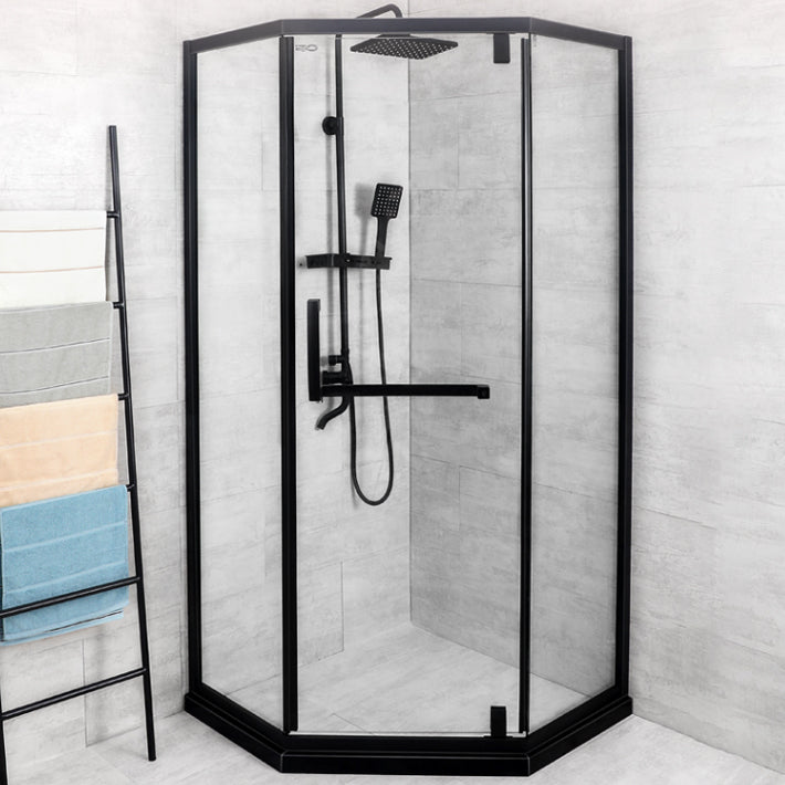 Black Frame Stainless Steel Shower Enclosure Tempered Glass Shower Kit Clearhalo 'Bathroom Remodel & Bathroom Fixtures' 'Home Improvement' 'home_improvement' 'home_improvement_shower_stalls_enclosures' 'Shower Stalls & Enclosures' 'shower_stalls_enclosures' 'Showers & Bathtubs' 7114758