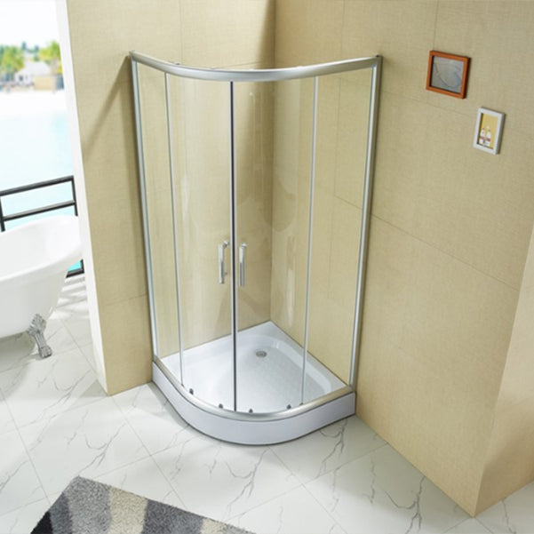 Double Sliding Shower Kit Rounded Shower Kit with Fixed Panel Clearhalo 'Bathroom Remodel & Bathroom Fixtures' 'Home Improvement' 'home_improvement' 'home_improvement_shower_stalls_enclosures' 'Shower Stalls & Enclosures' 'shower_stalls_enclosures' 'Showers & Bathtubs' 7114785